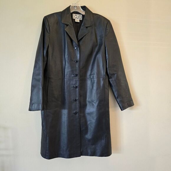 Clio Womens Leather Jacket Size 10 Coat Black Long Duster Gothic Western - Picture 2 of 6